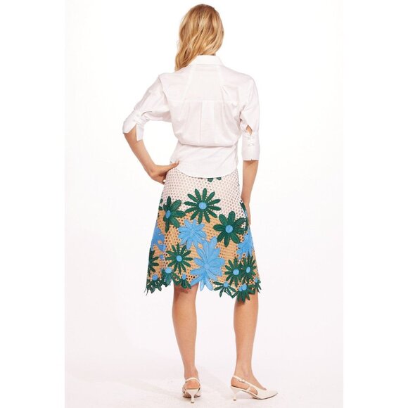 Eva Franco Floral Embroidered Midi Skirt with Uneven Hemline NWT - Picture 3 of 4